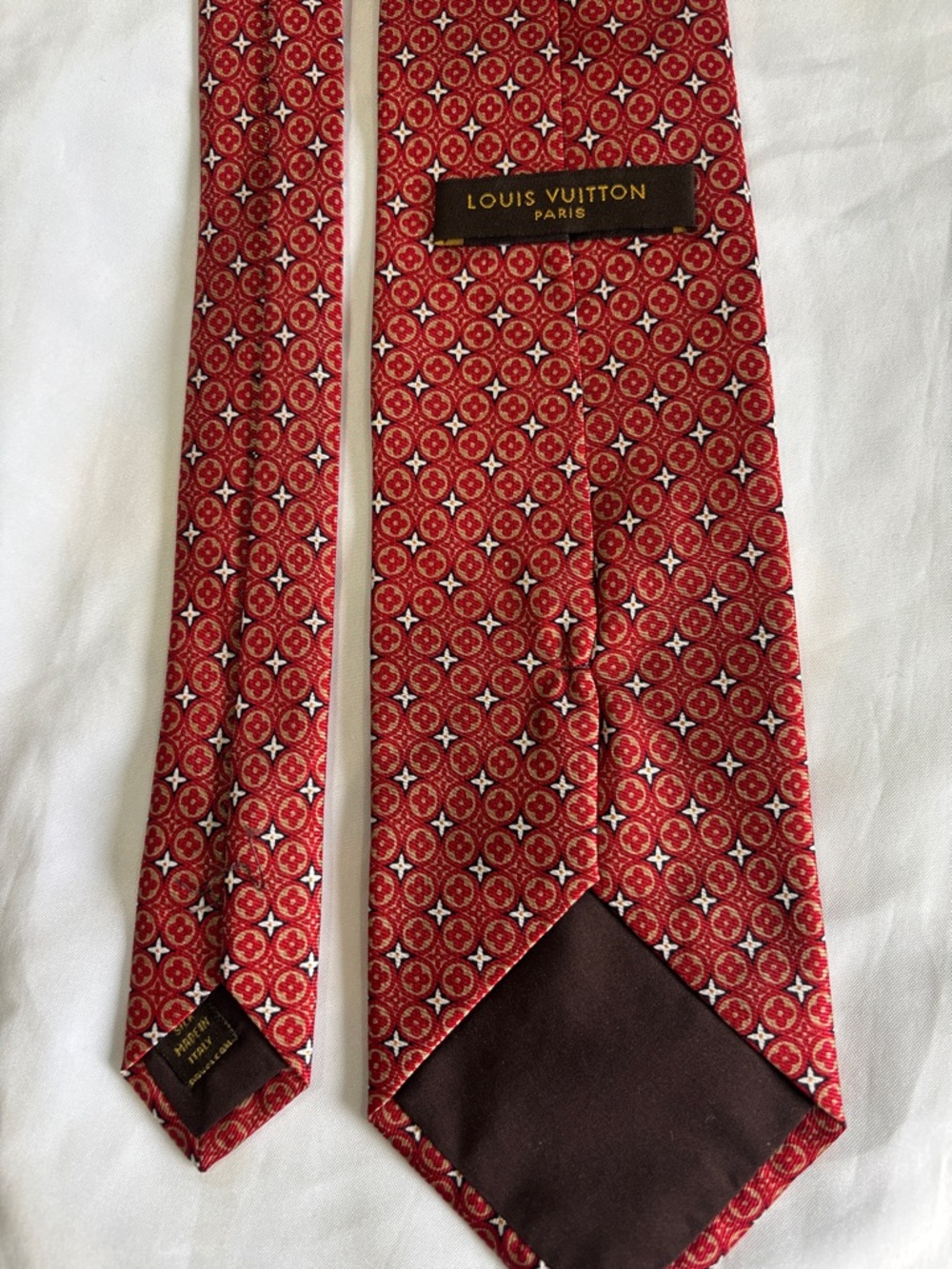 Louis Vuitton Red and White Geometric Silk Tie